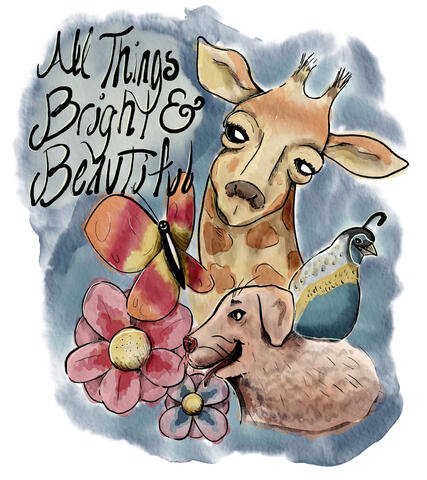 digital watercolor cover of my "all things bright and beautiful" mini book